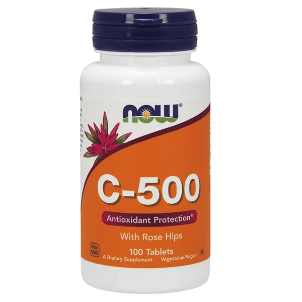 Now Foods Vitamin C-500 mit Hagebutten, 100 Tabletten – Nahrungsergänzung zur Unterstützung des Immunsystems mit natürlichem Vitamin C