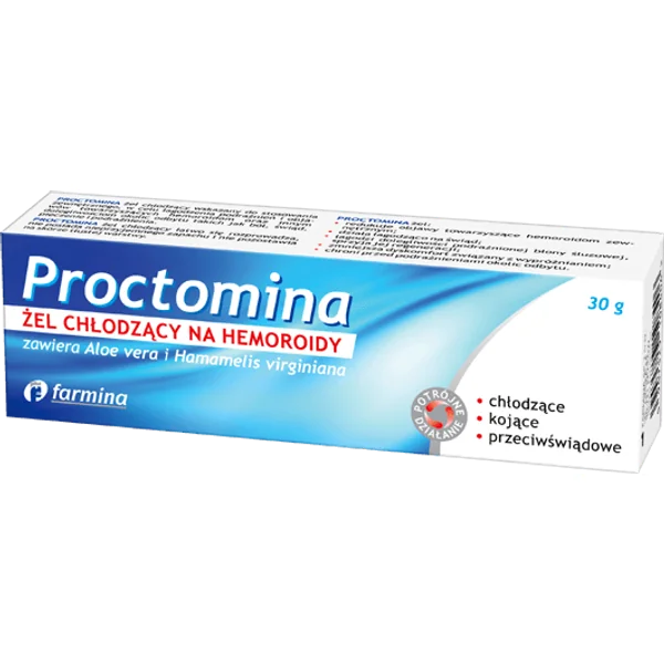 Proctomina kühlendes Gel für Hämorrhoiden, lindert Schmerzen, Juckreiz und Reizungen im Analbereich, 30 g Tube.