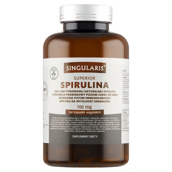 Singularis Superior Spirulina 700 mg, 180 Kapseln – natürliches Spirulina-Supplement zur Unterstützung von Immunsystem, Vitalität und Stoffwechsel.