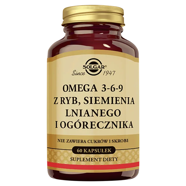 Solgar Omega 3-6-9 60 Kapseln – Nahrungsergänzung mit Fischöl, Leinöl und Borretschöl, reich an mehrfach ungesättigten Fettsäuren Omega-3, -6, -9
