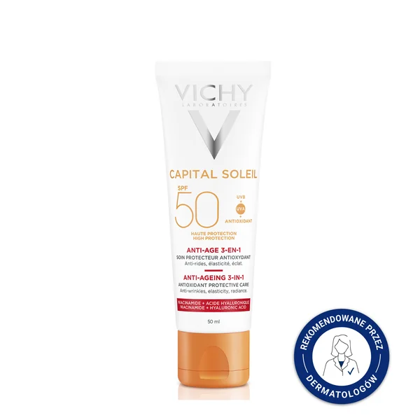 Vichy Capital Soleil Anti-Age SPF50 Gesichtscreme – Anti-Falten Sonnenschutz für reife Haut mit Hyaluronsäure und Niacinamid