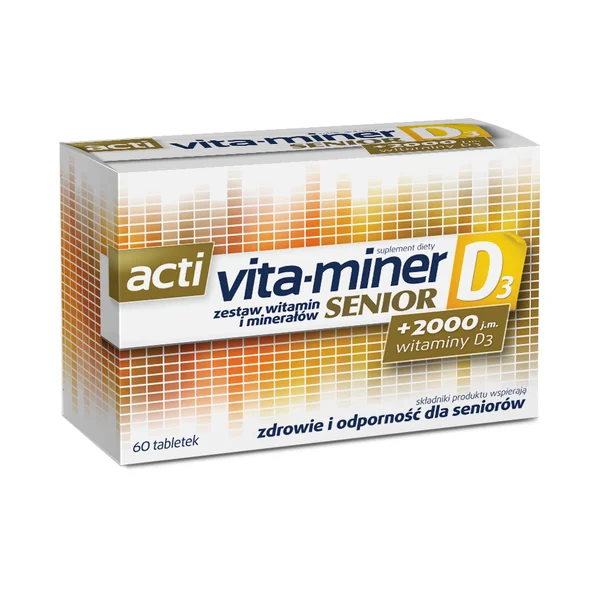 Packung Acti Vita-Miner Senior D3 Tabletten – Nahrungsergänzung für Senioren mit Vitaminen, Mineralstoffen und Lutein