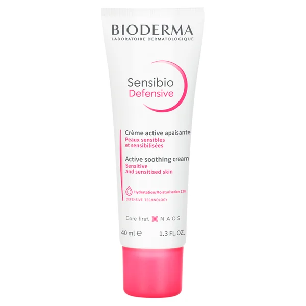 Bioderma Sensibio Defensive Creme 40 ml für empfindliche Haut, beruhigend, feuchtigkeitsspendend und schützend.
