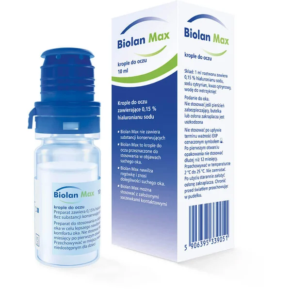 Biolan Max Augentropfen 0,15% Hyaluronsäure, 10 ml Flasche für trockene Augen