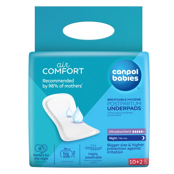 Canpol Babies airCOMFORT Nacht-Wochenbett-Einlagen, 12 Stück – anatomisch, superabsorbierend und atmungsaktiv für maximalen Komfort nach der Geburt