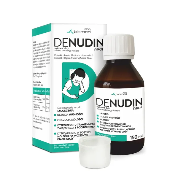 Denudin Sirup 150 ml – Nahrungsergänzung gegen Übelkeit mit Kamille und Ingwer