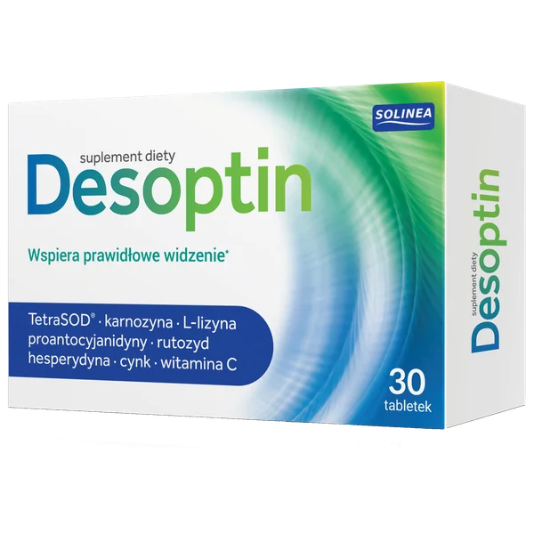 Desoptin Nahrungsergänzungsmittel 30 Kapseln mit TetraSOD, Carnosin, L-Lysin, Proanthocyanidinen, Zink und Vitamin C für gesunde Augen