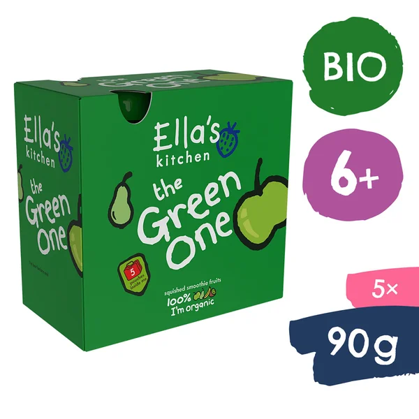 Ella’s Kitchen Bio Green One Fruchtpüree mit Kiwi, Apfel, Banane und Birne im Quetschbeutel für Babys ab 6 Monaten