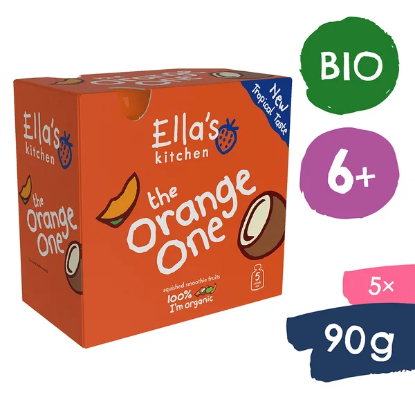 Ella's Kitchen BIO Orange Mango Fruchtpüree für Babys ab 6 Monaten, 5x90 g, gesunder Bio-Snack ohne Zucker