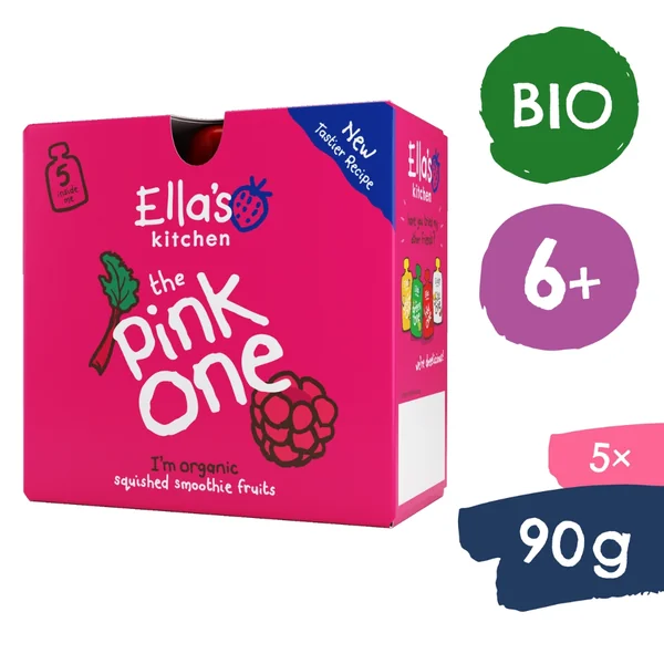 Ella’s Kitchen Bio Pink One Fruchtsmoothie mit Rhabarber im Quetschbeutel für Babys ab 6 Monaten