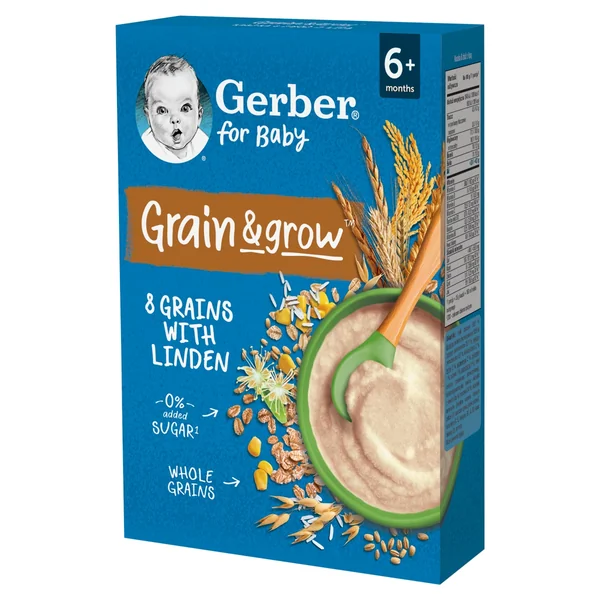 Gerber Grain & Grow Babybrei 8 Körner mit Lindenblüte, 200 g, ab 6 Monaten, reich an Vitaminen und Mineralstoffen.