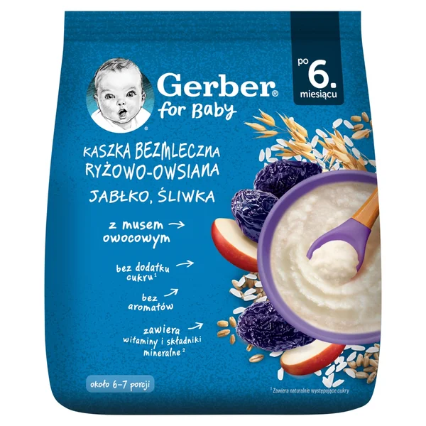 Gerber milchfreier Reis-Hafer-Brei mit Apfel und Pflaume, ab 6. Monat, 160 g, gesunde Babynahrung ohne Zucker