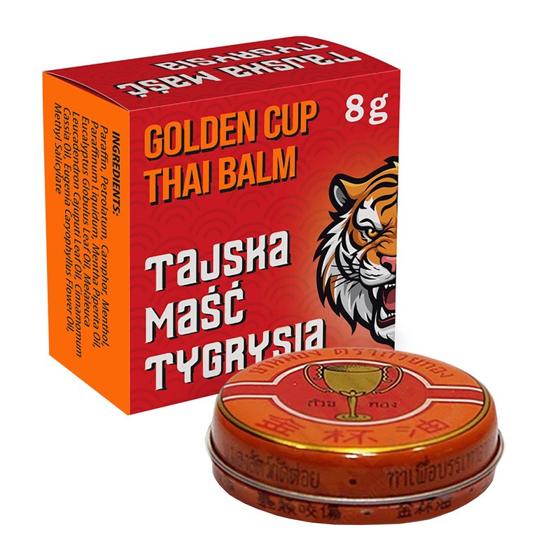 Golden Cup Thailändischer Tigerbalsam 8 g – wärmender und kühlender Balsam zur Linderung von Muskel- und Gelenkschmerzen, Massage und Hautpflege