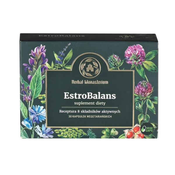 Herbal Monasterium Estrobalans Kapseln – pflanzliches Nahrungsergänzungsmittel zur Linderung von Menopause-Symptomen wie Hitzewallungen, Reizbarkeit und Unruhe
