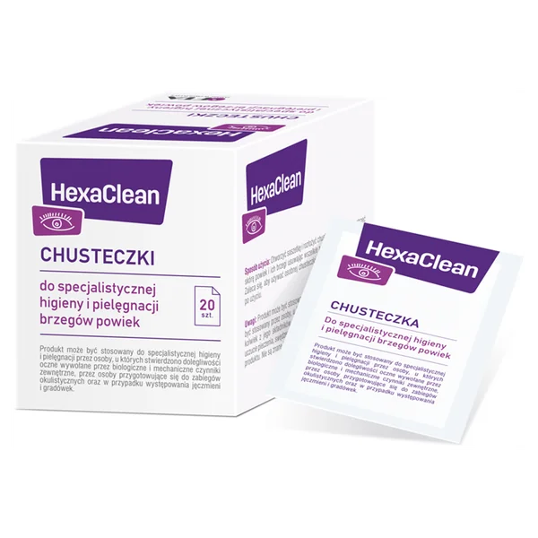 HexaClean Tücher zur Pflege der Lidkanten, schützen das Mikrobiom, reduzieren Rötungen und Unbehagen, 20 Einmal-Tücher