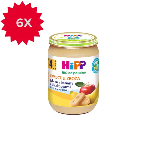 HiPP BIO Apfel-Bananen-Brei mit Biskuit, 190 g, mildes Dessert für Babys ab 4 Monaten, ballaststoffreich, glutenhaltig, ohne ZuckerzusatzHiPP BIO Apfel-Bananen-Brei mit Biskuit – gesundes Dessert für Babys ab 4 Monaten