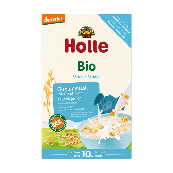 Holle BIO Demeter Junior-Müsli mit Cornflakes, 250 g – Getreidebrei für Babys ab 10 Monaten, ballaststoffreich und ohne Zucker