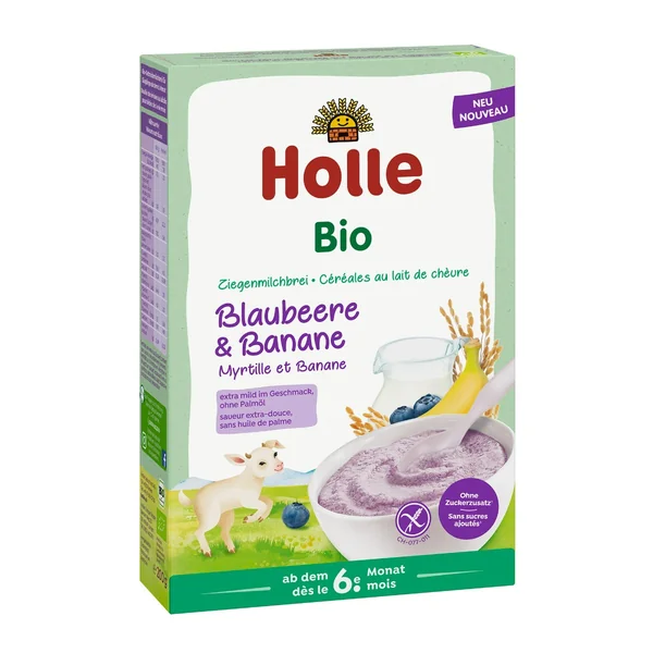 Holle Reisbrei Heidelbeere-Banane BIO mit Ziegenmilch für Babys ab 6 Monaten, gesund und glutenfrei