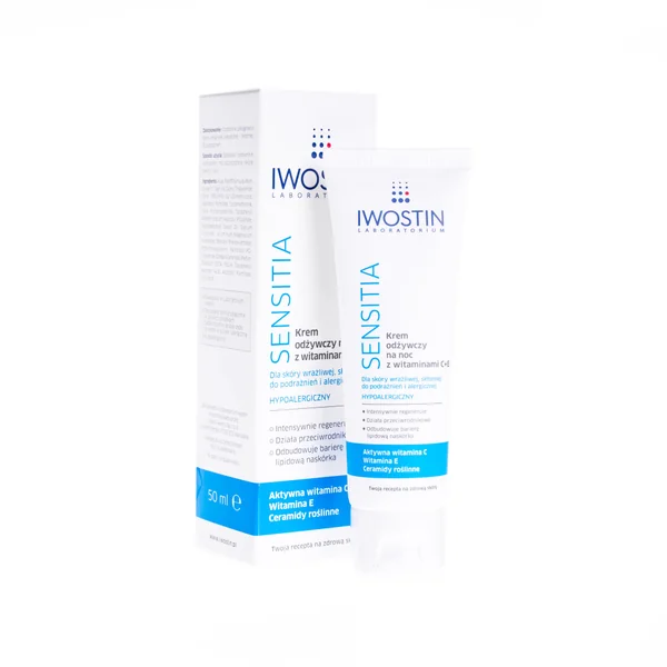 Iwostin Sensitia nährende Nachtcreme mit Vitamin C+E, 50 ml, pflegt trockene und empfindliche Haut intensiv über Nacht.