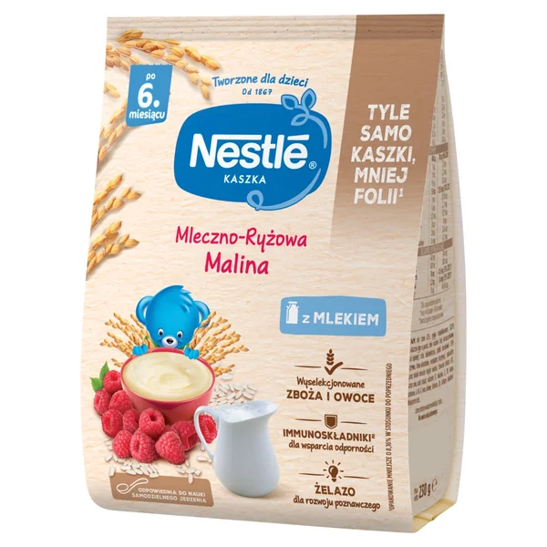 Nestlé Milch-Reis-Brei Malina 230 g Packung für Babys ab 6 Monaten, glutenfrei, reich an Vitaminen und Mineralstoffen