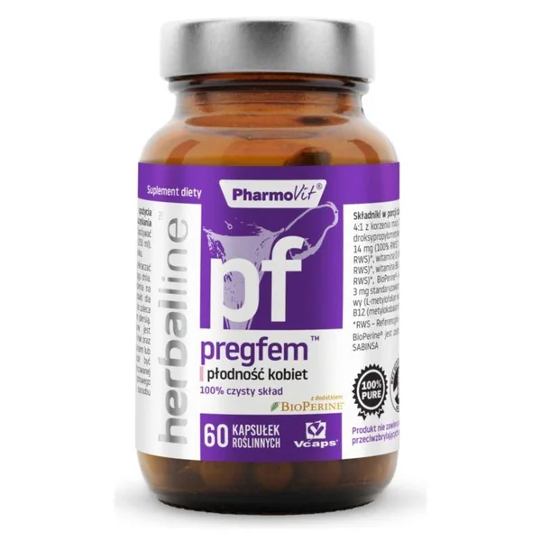 Pharmovit Pregfem™ Kapseln für Frauen zur Unterstützung der Fruchtbarkeit und gesunden Hormonbalance.