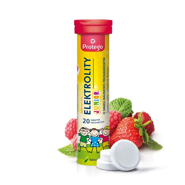 Protego Elektrolyte Junior Brausetabletten für Kinder mit Himbeer-Erdbeer-Geschmack