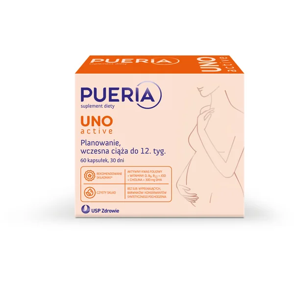 Pueria Uno Active 60 Kapseln – Nahrungsergänzung für Frauen vor und während der Schwangerschaft mit Folsäure, DHA, Vitaminen und Jod