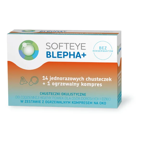 Softeye Blepha+ ophthalmologische Einmal-Tücher mit Hy-Ter® und Aloe für die Reinigung der Augenlider und Wimpern, 14 Tücher + 1 Kompress.