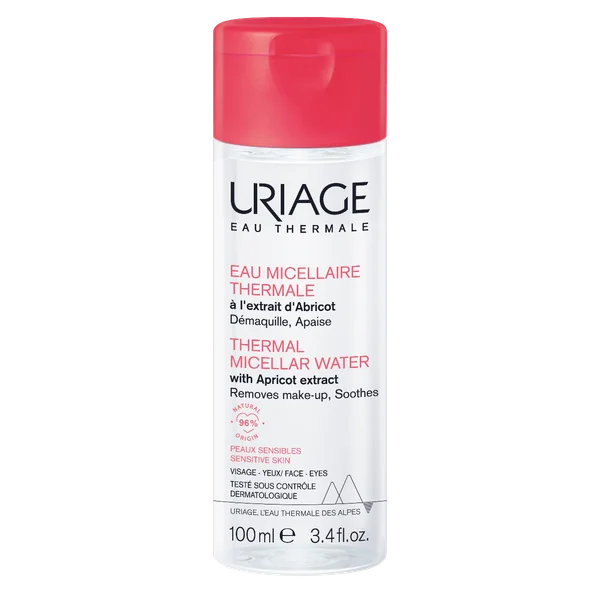 Flasche Uriage Thermal-Mizellenwasser mit Aprikosenextrakt, 100 ml, für empfindliche und reaktive Haut