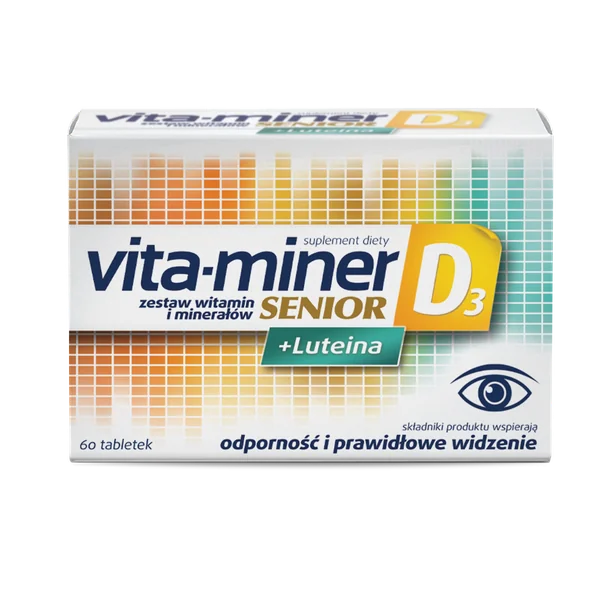 Vita-miner Senior D3 + Lutein 60 Tabletten Nahrungsergänzung für Senioren mit Vitamin D3 und Lutein