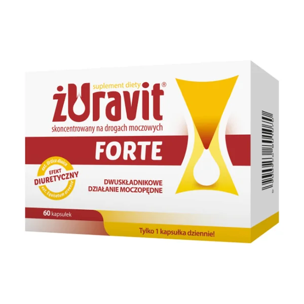 Żuravit Forte Kapseln mit Cranberry-Extrakt, Brennnessel und Ackerschachtelhalm zur Unterstützung der Harnwegsgesundheit.