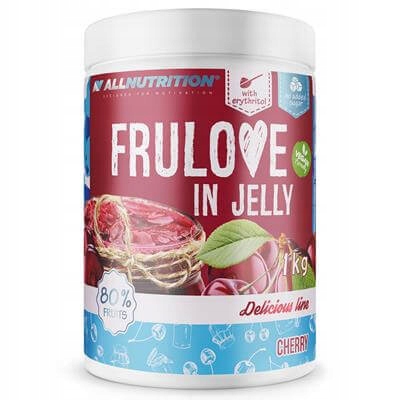 ALLNUTRITION FRULOVE IN JELLY CHERRY – zuckerfreies Kirsch-Fruchtgelee mit 80 % Fruchtanteil, ideal für Pfannkuchen, Waffeln, Haferbrei und Desserts.