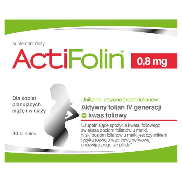 ActiFolin 0,8 mg, 30 Filmtabletten – Nahrungsergänzungsmittel für Schwangere mit Folsäure und aktivem 5-MTHF zur Unterstützung von Blutbildung, Zellteilung und Gesundheit von Mutter und Kind.