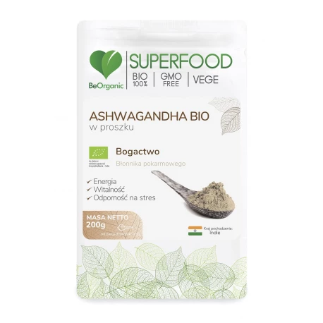 BeOrganic Ashwagandha Bio Pulver 200 g – adaptogenes Superfood für Vitalität, Haut und Immunabwehr.