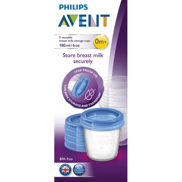 Avent Nahrungbehälter 5 x 180 ml, BPA-frei, wiederverwendbar für sichere Aufbewahrung von Babynahrung