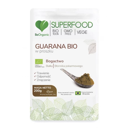 BeOrganic Bio Guarana Pulver 200g – Energie- und Vitalitäts-Booster aus gemahlenen Guarana-Samen.