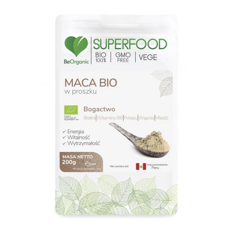 BeOrganic Maca BIO Pulver 200g – Bio Maca Wurzel für Nervensystem, Energie und Vitalität.