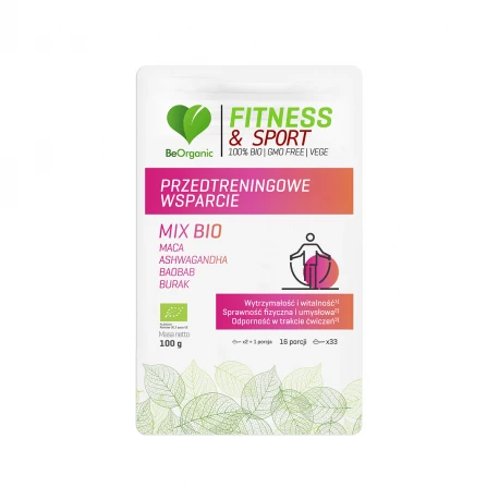 BeOrganic Pre-Workout BIO Pulver mit Maca, Ashwagandha, Baobab und Roter Beete, 100 g, veganes Trainingssupplement