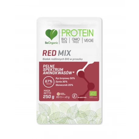 BeOrganic Red Mix BIO 250 g – pflanzliches Protein Pulver aus braunem Reis, Kürbis und Sonnenblumenkernen