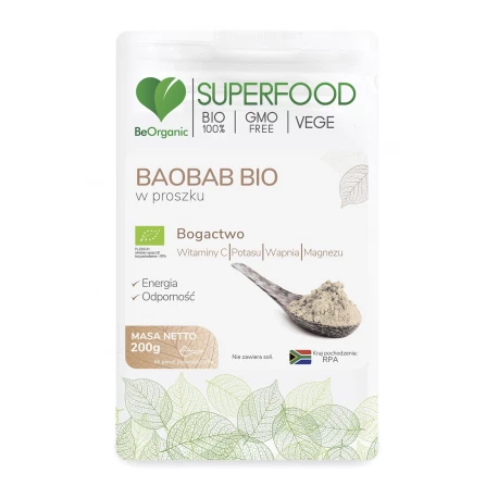 BeOrganic Bio Baobab Pulver 200 g – veganes Superfood für Energie, Vitalität, antioxidativen Schutz und Unterstützung des Immunsystems
