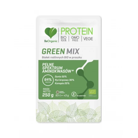 BeOrganic Bio Green Mix Pflanzenprotein Pulver 64% für Muskelaufbau, veganes Protein für Vitalität, gesunde Knochen und langanhaltende Sättigung