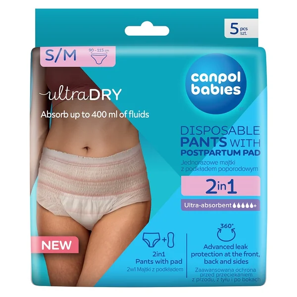 Canpol Babies ultraDRY Einweg-Slips S/M mit atmungsaktiver Einlage, ultrastark absorbierend, hygienisch und komfortabel für die Wochenbettphase