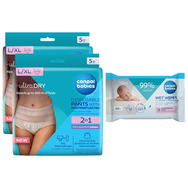Canpol babies ultraDRY Einwegslips L/XL mit ultradsorbierender Wochenbett-Einlage und Feuchttüchern, hygienisch und komfortabel