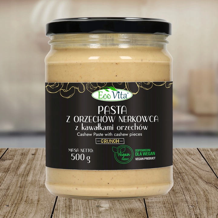 Cashewpaste mit Stückchen 500 g – cremige Paste aus 100 % gerösteten Cashewnüssen mit knusprigen Stücken, ideal für Brot, Desserts, Smoothies und Saucen