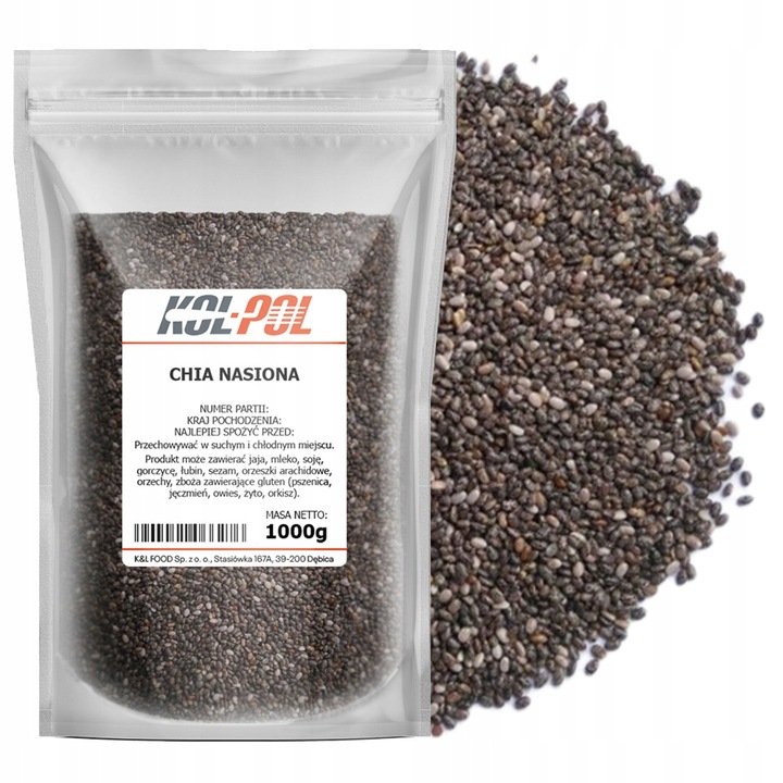 Kol-Pol Chiasamen 1 kg – lose Samen des Spanischen Salbeis, reich an Omega-3, Ballaststoffen und pflanzlichem Eiweiß, ideal für Smoothies und Pudding.