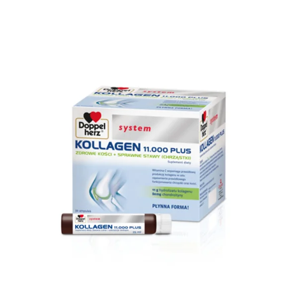Doppelherz System Kollagen 11.000 Plus Ampullen, flüssiges Kollagen Nahrungsergänzungsmittel für Muskeln und Knochen