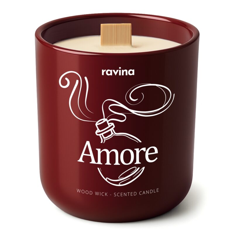 Duftkerze Amore in handbemaltem Glas, sinnlicher Duft inspiriert von Amor Amor Cacharel