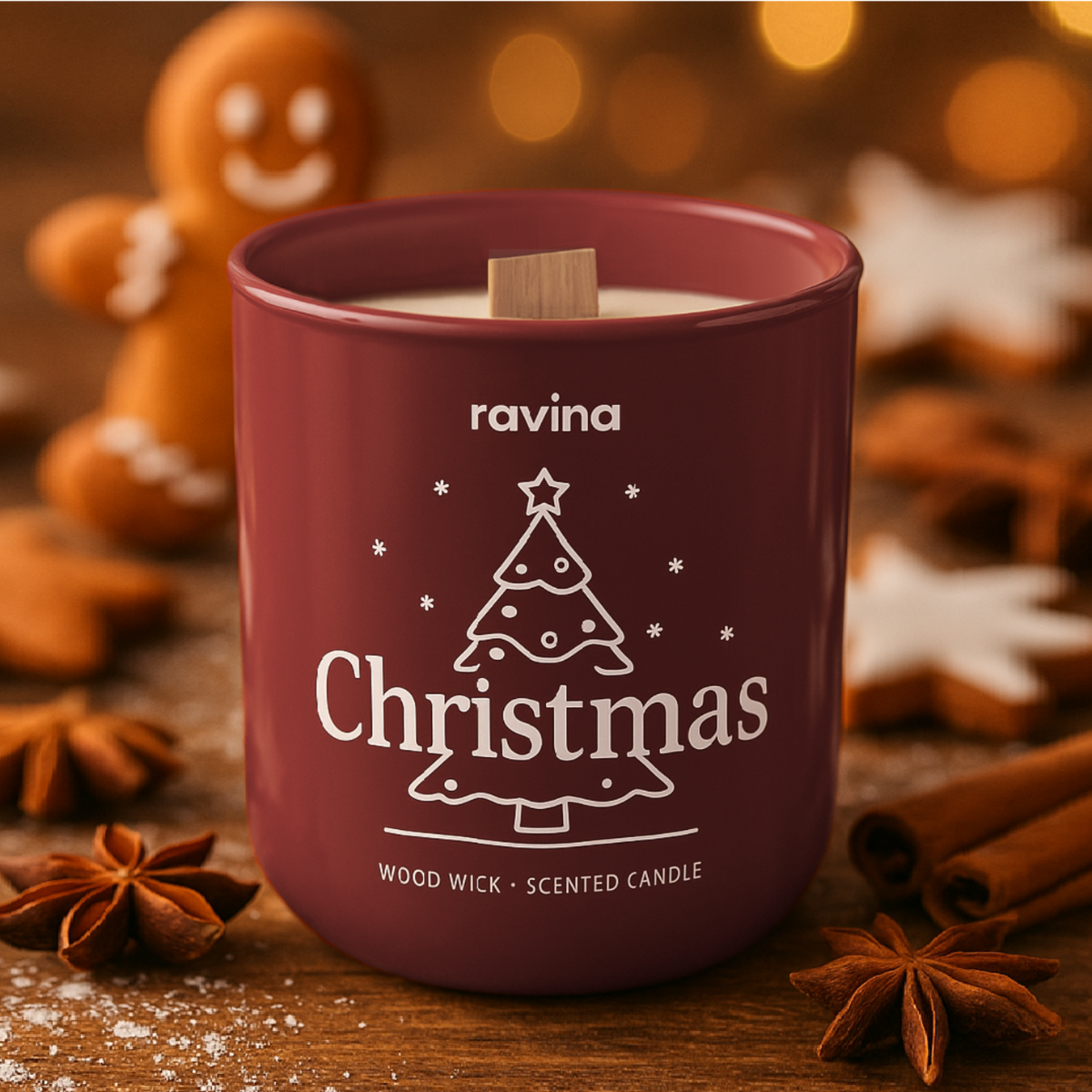 Christmas-Duftkerze im handbemalten Glas mit Orange-, Zimt- und Nelkennoten für gemütliche, festliche Stimmung