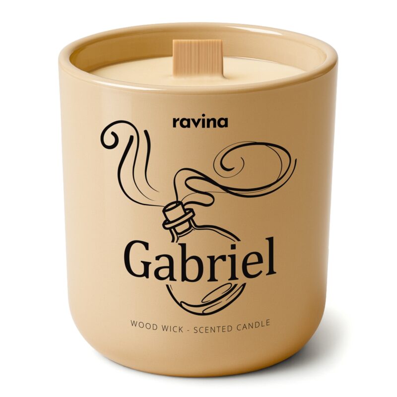 Gabrielle Duftkerze von Ravina in handbemaltem Glas, inspiriert von Gabrielle Chanel, weißblumiger, warmer und strahlender Duft mit Jasmin, Tuberose, Orangenblüte und Ylang-Ylang