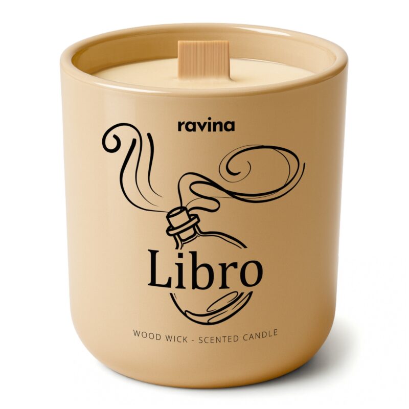 Libro Duftkerze von Ravina in handbemaltem Glas, inspiriert von YSL Libre, Lavendel-Orangenblüten-Vanille Duft mit Moschus und Ambra